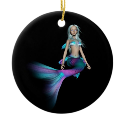 Blue and purple 3D mermaid 4 Ceramic Ornament