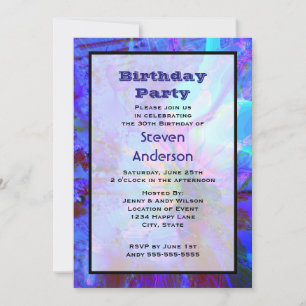 Blue and Purple Abstract Birthday Party Invitation