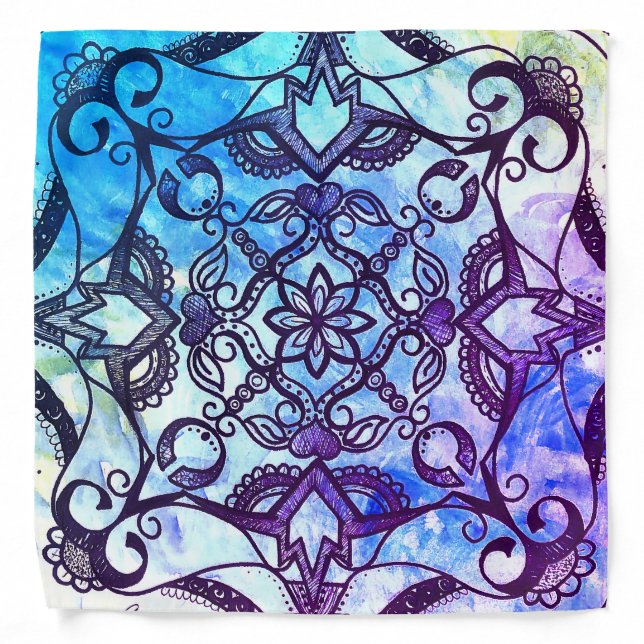 Blue and Purple Abstract Mandala Bandana (Front)