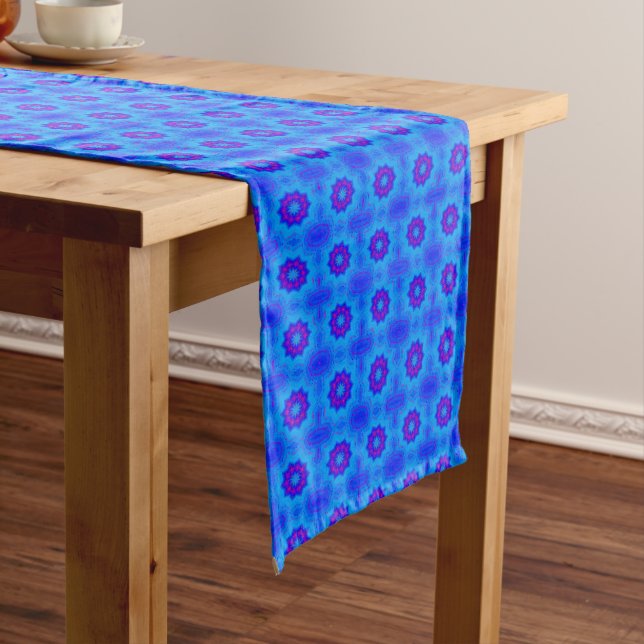 Blue and purple african print pattern medium table runner (In Situ)