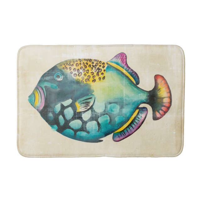 Blue and Purple Aquarium Fish Bathroom Mat (Front)
