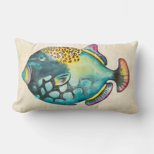Blue and Purple Aquarium Fish Lumbar Pillow (Front)