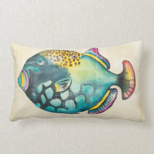 Blue and Purple Aquarium Fish Lumbar Pillow