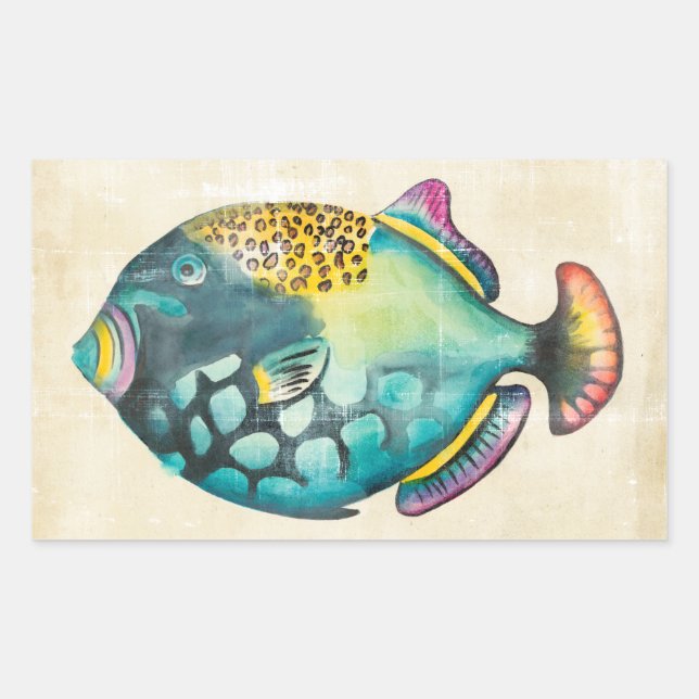 Blue and Purple Aquarium Fish Rectangular Sticker (Front)