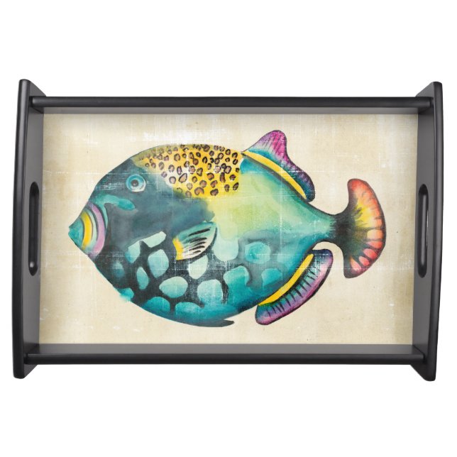 Blue and Purple Aquarium Fish Serving Tray (Front)