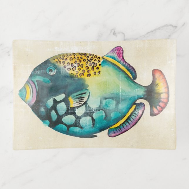 Blue and Purple Aquarium Fish Trinket Tray (Front)