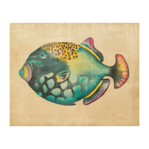 Blue and Purple Aquarium Fish Wood Wall Art