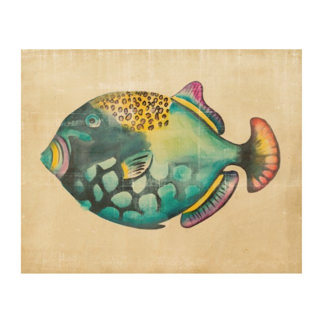 Blue and Purple Aquarium Fish Wood Wall Art (Front)