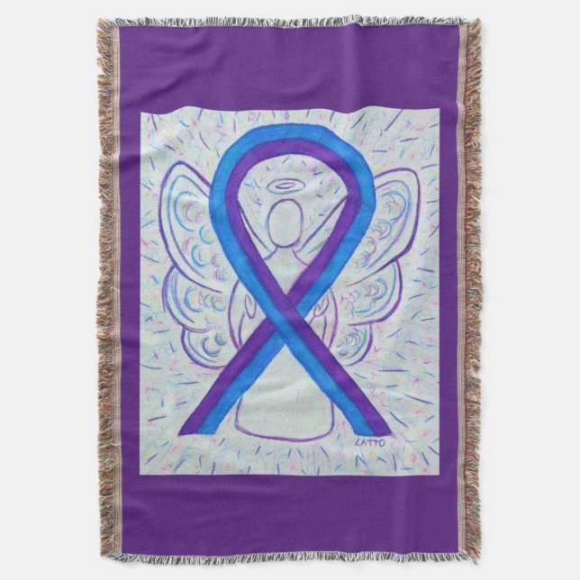 Blue and Purple Awareness Ribbon Angel Blanket (Front Vertical)