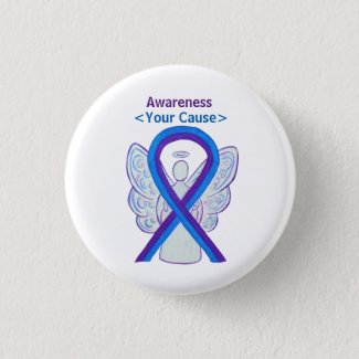 Blue and Purple Awareness Ribbon Angel Button