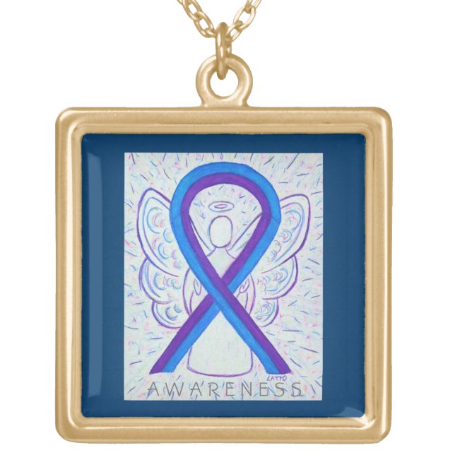 Blue and Purple Awareness Ribbon Angel Necklace (Front)