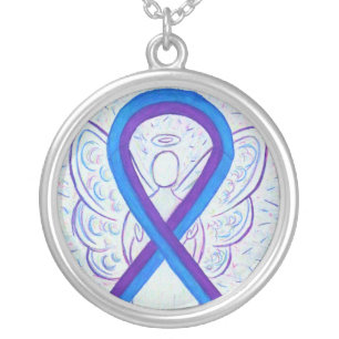 Blue and Purple Awareness Ribbon Angel Necklace