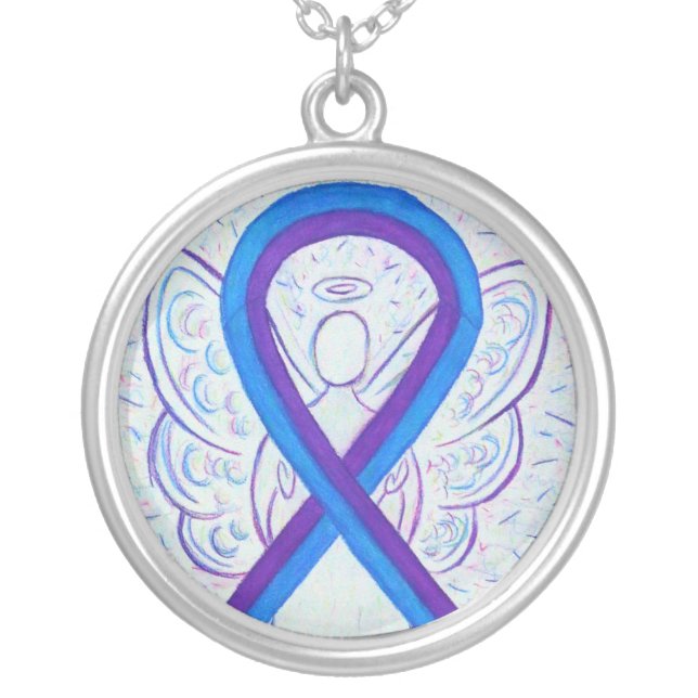 Blue and Purple Awareness Ribbon Angel Necklace (Front)