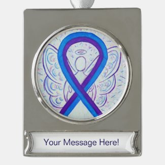 Blue and Purple Awareness Ribbon Angel Ornament