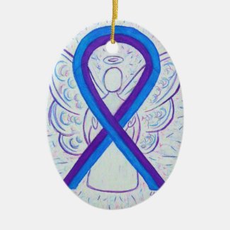 Blue and Purple Awareness Ribbon Angel Ornament
