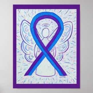 Blue and Purple Awareness Ribbon Angel Poster