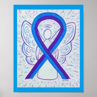 Blue and Purple Awareness Ribbon Angel Poster