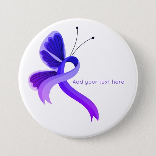 Blue and Purple Awareness Ribbon Butterfly  Button