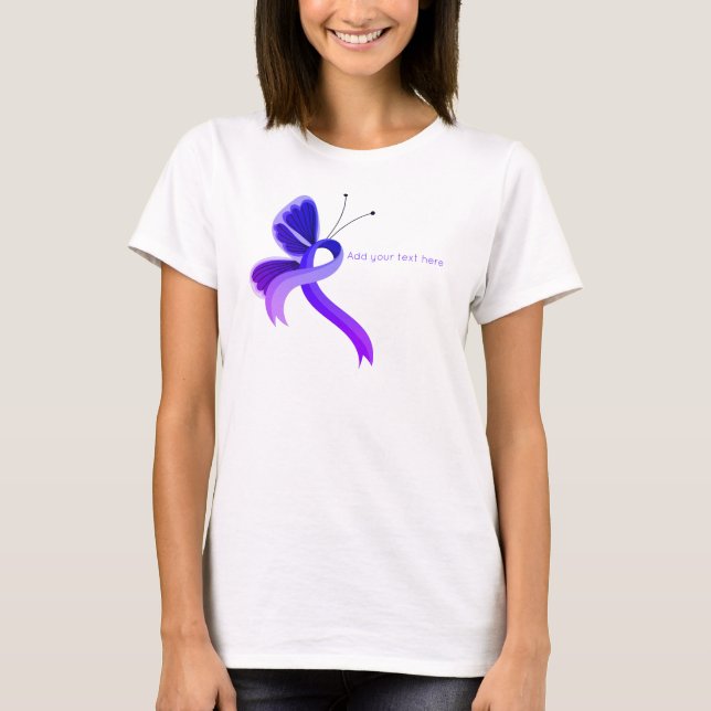 Blue and Purple Awareness Ribbon Butterfly T-Shirt (Front)