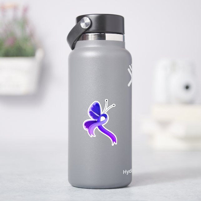Blue and Purple Awareness Ribbon Butterfly T-Shirt Sticker (HydroFlask)