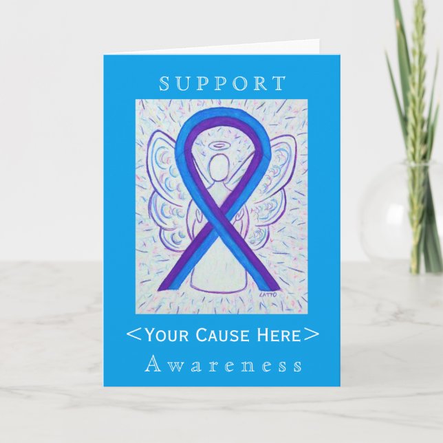 Blue and Purple Awareness Ribbon Customized Card (Front)