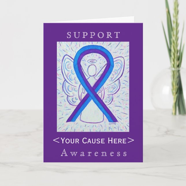 Blue and Purple Awareness Ribbon Customized Card (Front)