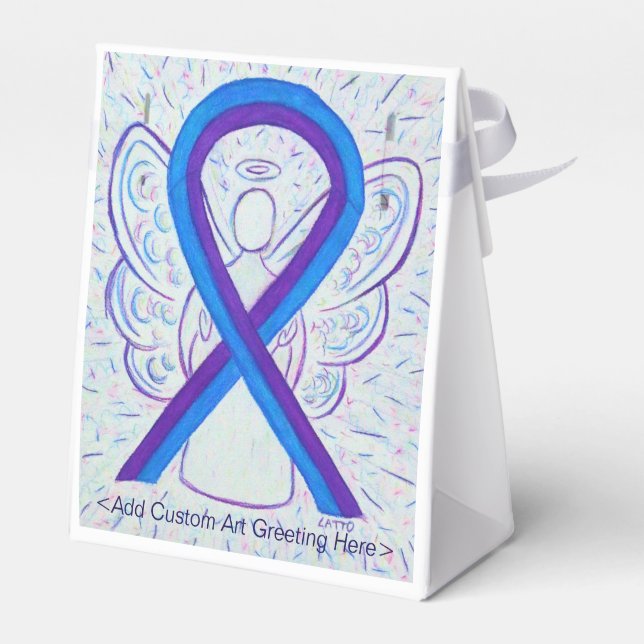 Blue and Purple Awareness Ribbon Party Favor Boxes (Back Side)
