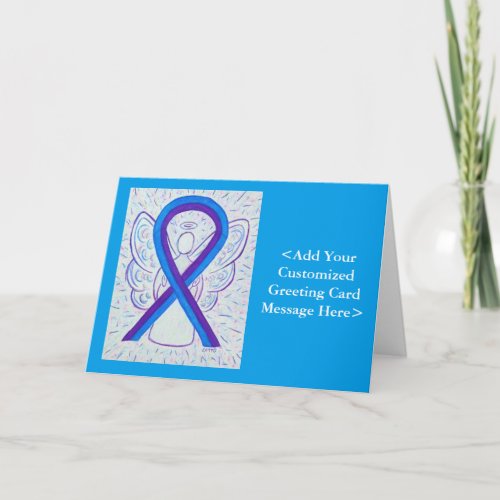 Blue and Purple Awareness Ribbon Personalized Card