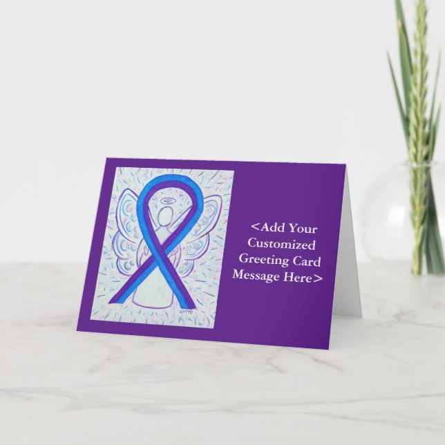 Blue and Purple Awareness Ribbon Personalized Card (Front)