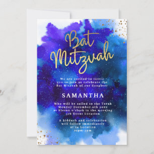 Blue and Purple Bat Mitzvah Invitation
