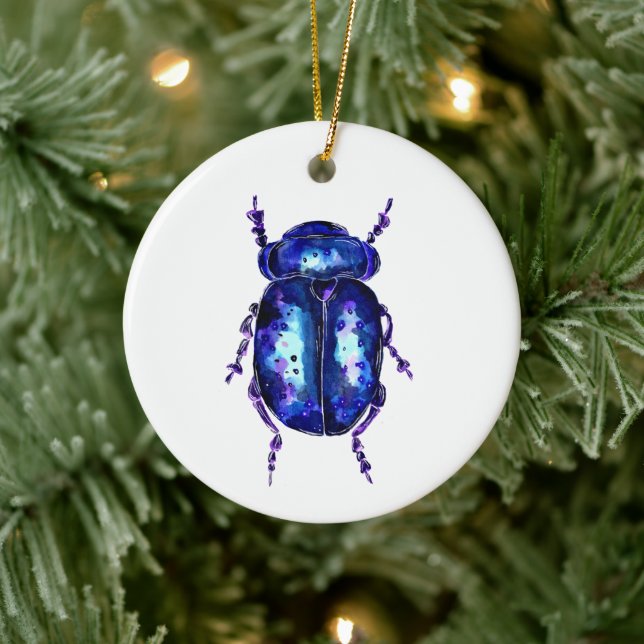 Blue and Purple Beetle Ceramic Ornament (Tree)