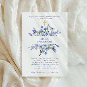 Blue and Purple Boho Floral Confirmation Invitation
