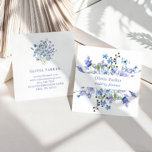 Blue and Purple Boho Floral Square Business Card