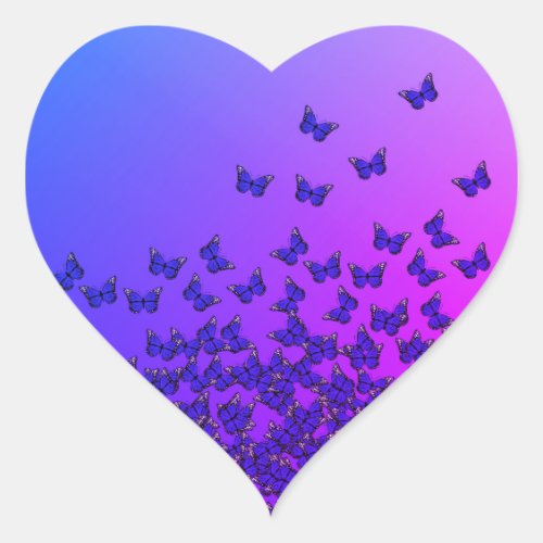Blue and purple butterflies pattern heart stickers