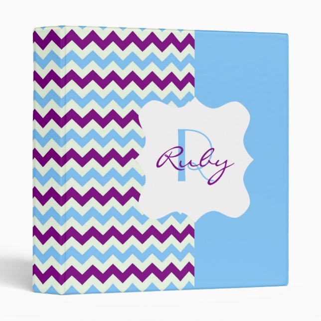 Blue and Purple Chevron Personalized Monogram 3 Ring Binder (Front/Spine)