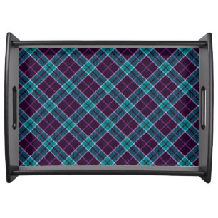 Blue and Purple Christmas Plaid Pattern Serving Tray