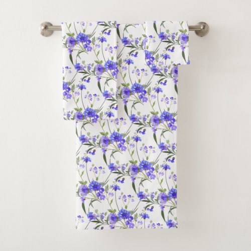 Blue and Purple Cornflower Meadow Bath Towel Set