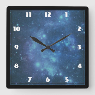 Blue and Purple Cosmic Space Image Square Wall Clock