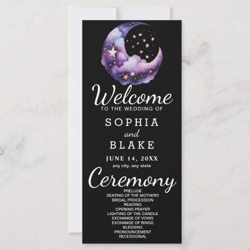 Blue and Purple Crescent Moon Wedding Program