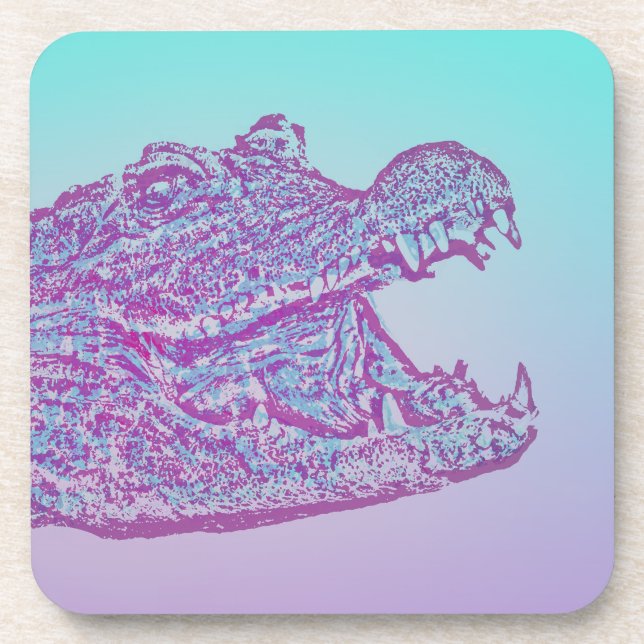 Blue and Purple Crocodile Print Beverage Coaster (Front)