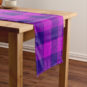 Blue and Purple Crosshatch Checkered Design Short Table Runner