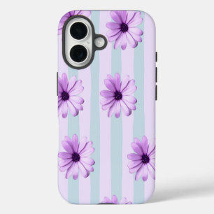 Blue and Purple Daisy Pattern iPhone 16 Case