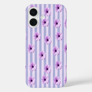 Blue and Purple Daisy Pattern iPhone 16 Case