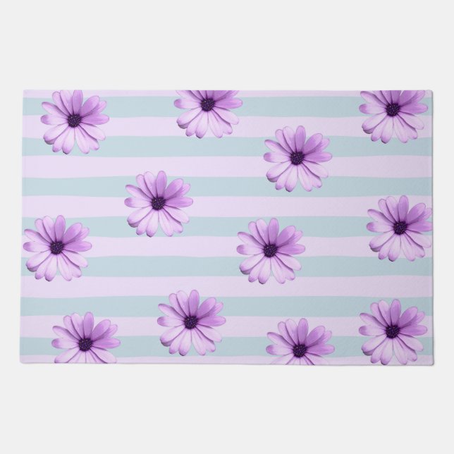 Blue and Purple Daisy Pattern Doormat (Front)