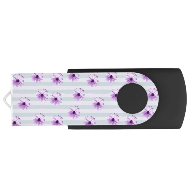 Blue and Purple Daisy Pattern Flash Drive (Back)
