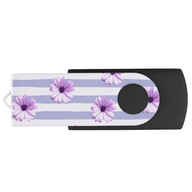 Blue and Purple Daisy Pattern Flash Drive (Back)