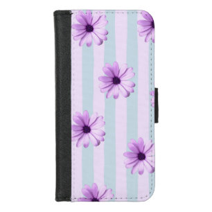 Blue and Purple Daisy Pattern iPhone 8/7 Wallet Case