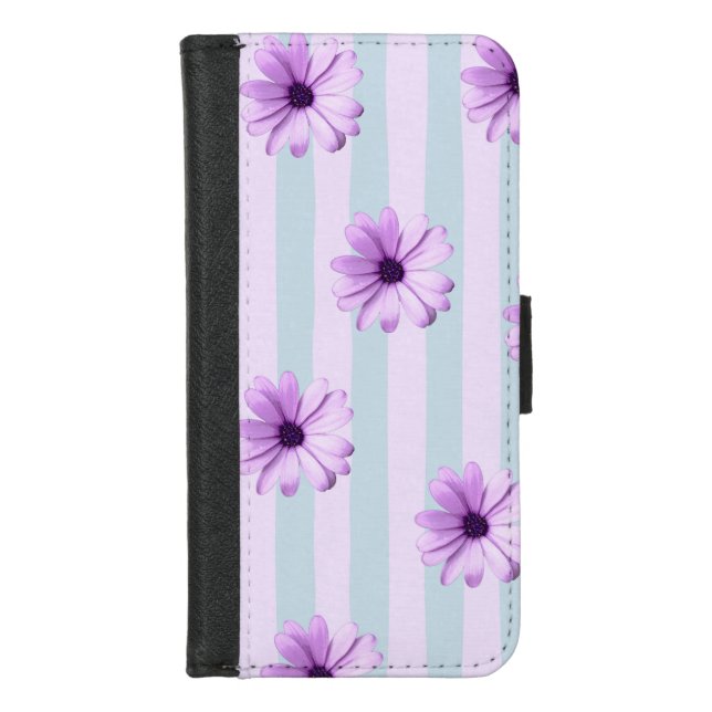 Blue and Purple Daisy Pattern iPhone Wallet Case (Front)
