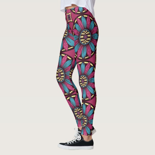 Blue and Purple Daisy Pattern Leggings (Left)