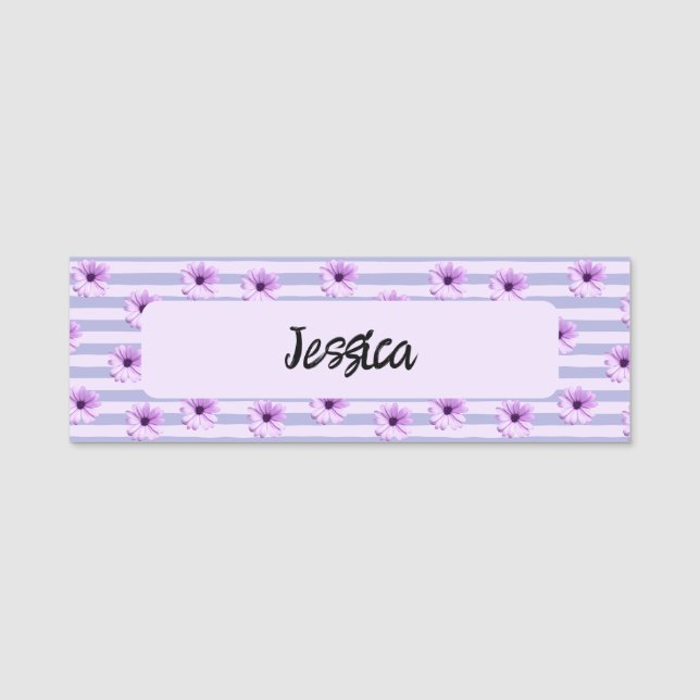 Blue and Purple Daisy Pattern Name Tag (Front)